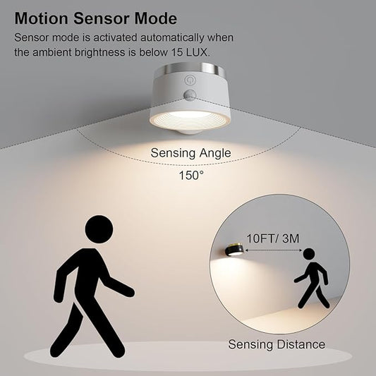 Moobibear Motion Sensor Wall Light Indoor 2Pcs, 3500mAh Rechargeable Battery Operated LED Wall Light, Wall Lamp Wireless with 360 ° Rotation, 3 Color Temperatures for Bedroom, Study, Corridor, Picture