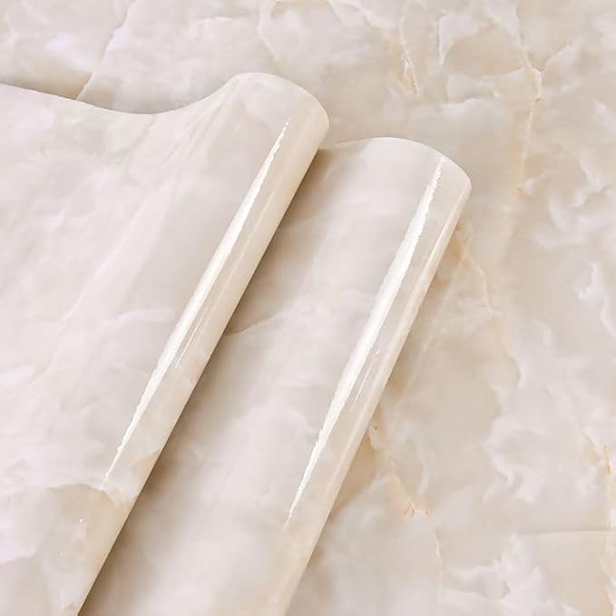 Yancorp 32.8ft Cream White Contact Paper Removable Wallpaper Peel and Stick Countertops Waterproof Marble Wallpaper Self-Adhesive Peel and Stick Backsplash for Cabinets Kitchen
