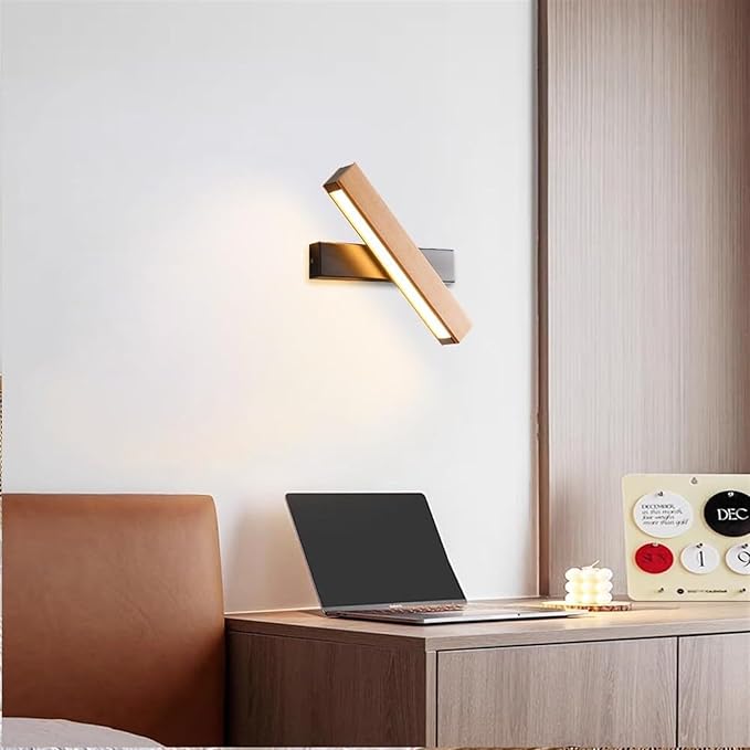 Modern Indoor LED Wall Sconce Wooden Minimalist Interior Small Wall Lights 1 Pack Hardwired 360° Rotatable Wall Mount Light for Living Room Bedroom Hallway Corridor(Neutral Light,Large)