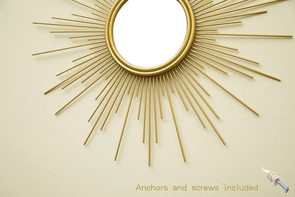 MAIKAILUN Sunburst Mirror, 24" Boho Mirror, Gold Sun Decorative Mirrors for Wall Decor, Small Mid Century Modern Small Living Room
