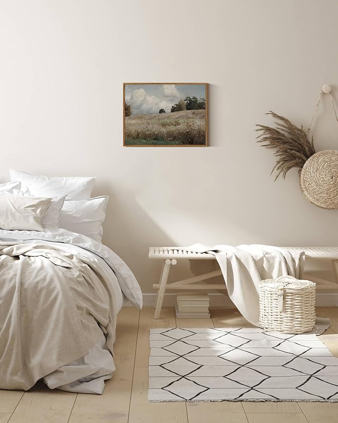 InSimSea Framed Canvas Wall Art Vintage Decor, Landscape Paintings Wall Decorations for Living Room, Retro Wall Art for Bedroom Office Decor, Grassland Classical Painting Prints Room Decor, 12