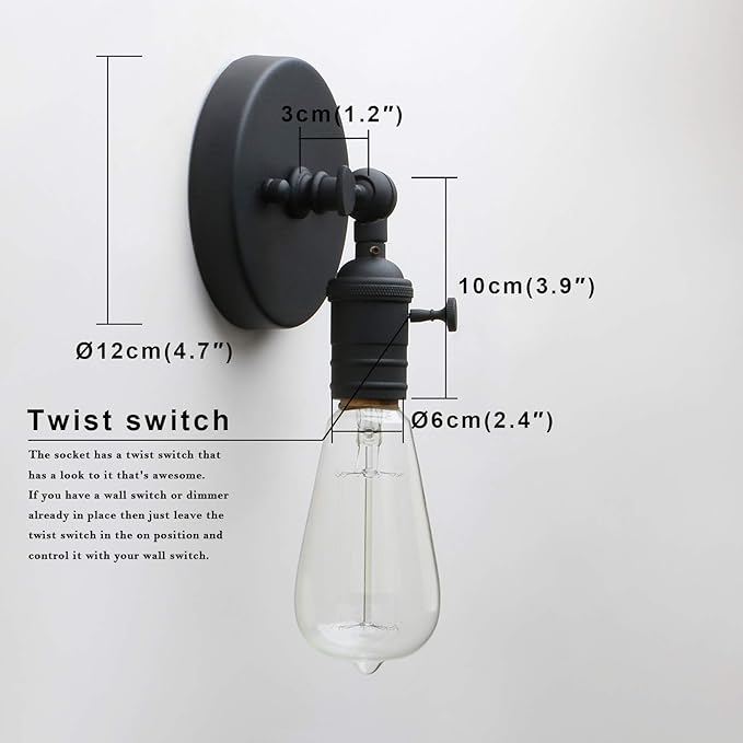 PERMO Minimalist Single Sconces Socket 1- Light Wall Sconce Lighting with On/Off Switch (Matte Black)