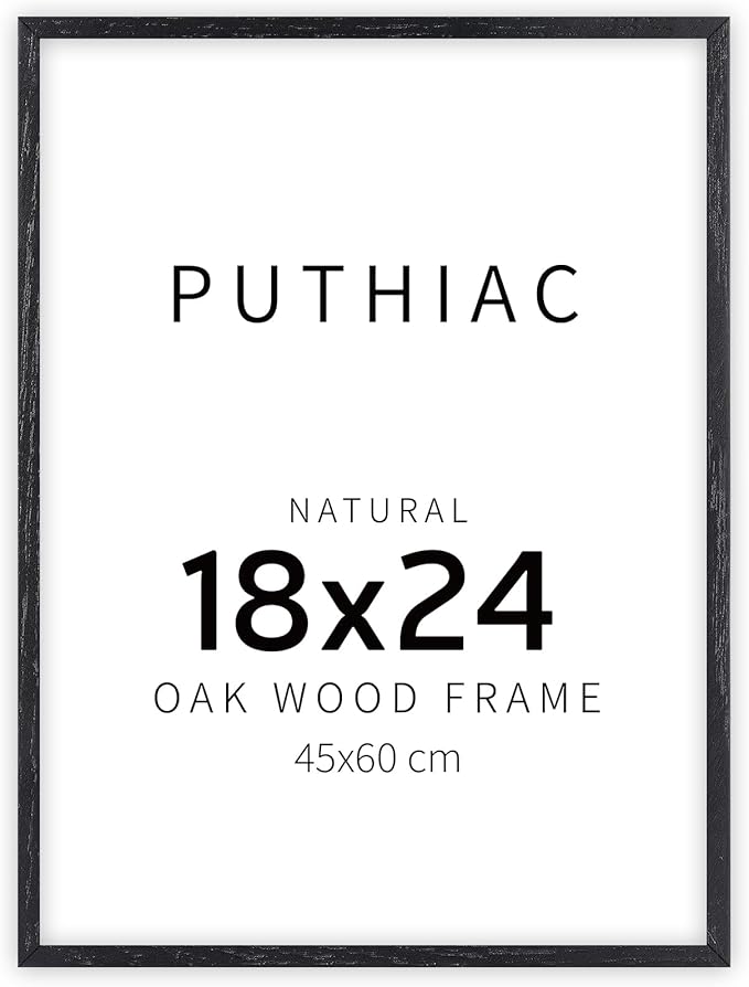 puthiac 18x24 Solid Oak Wood Picture Frame, No Mat, Wall Display Only, Vertical or Horizontal, Plexi Front, 1 Pack, Black