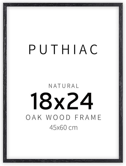 puthiac 18x24 Solid Oak Wood Picture Frame, No Mat, Wall Display Only, Vertical or Horizontal, Plexi Front, 1 Pack, Black