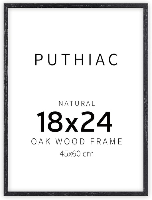 puthiac 18x24 Solid Oak Wood Picture Frame, No Mat, Wall Display Only, Vertical or Horizontal, Plexi Front, 1 Pack, Black