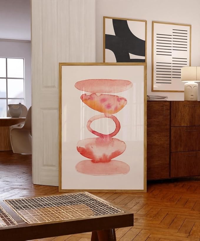 Nationcog Modern Red Orange Watercolor Organic Circle Art, Minimalist Mid-Century Poster, Large Contemporary Wall Decor, Abstract Handmade Home Accent (Unframed) (20x30)