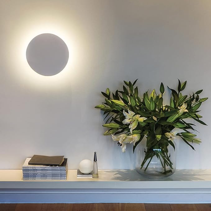 White Modern Wall Sconce Round Disc Sconces Wall Lighting Metal Circular Stairwell Lighting 3000K Warm LED Wall Lights for Living Room Bedroom Stairway - 10"