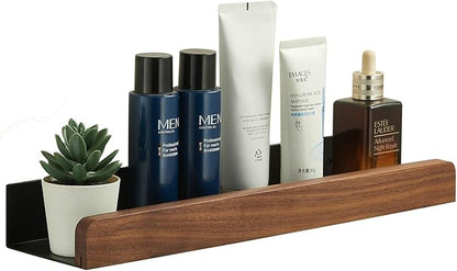 Small Bathroom Shelf Wall Mounted Organizer,Rustic Farmhouse Walnut Solid Wood Floating Corner Shelf with Border for kitchen Bedroom Laundry Room