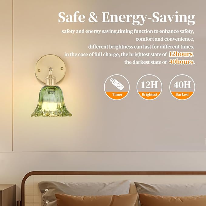 GEEZO Vintage Battery Operated Wall Sconce, with Rechargeable Battery Powered Wall Light with Remote Control for Bedside Bedroom