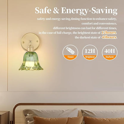 GEEZO Vintage Battery Operated Wall Sconce, with Rechargeable Battery Powered Wall Light with Remote Control for Bedside Bedroom