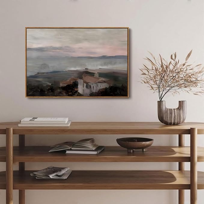 OIQArtOIQ Vintage Landscape Canvas Wall Art Framed Natural Scenery Painting Artwork Prints France Country Wilderness Farmhouse Decor Pictures Kitchen Bedroom Living Room Bathroom