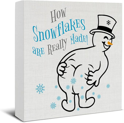 Snowman Christmas Decor, Funny Christmas Decorations, Gag Gifts for Women Men, How Snowflakes Are Made Snowman Wooden Sign Rustic Home Decor 5 x 5 Inches