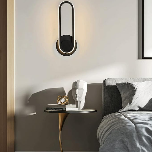 Modern 12W LED Wall Lighting Fixture 330° Rotatable Wall Lamps Modern Minimalist Creative Black Acrylic Wall Sconces for Bedroom, Living Room Balcony Kitchen Hallway