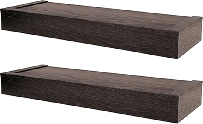 Four Seasons Courtyard 18 Inch Modern Flat Edge Dry Wall Installation Floating Storage Shelf, 15 Pound Weight Capacity Plastic Ledge, 2 Pack, Espresso