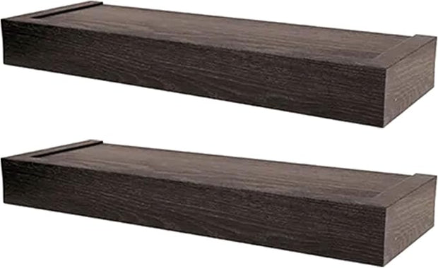 Four Seasons Courtyard 18 Inch Modern Flat Edge Dry Wall Installation Floating Storage Shelf, 15 Pound Weight Capacity Plastic Ledge, 2 Pack, Espresso