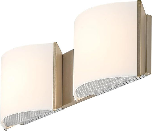 19in LED Bathroom Wall Sconce Lights, 2-Light Vanity Lights, Bathroom Wall Decro Lighting, Indoor Light Fixtures with Premuim Acrylic Shade for Hallway Bedroom Living Room Wall Dero, Gold
