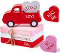AKEROCK Valentines Day Decorations, Valentines Day Decor - Wooden Valentine Sign & Red Truck & 3 Heart Decor for Table, Tiered Tray, Office Desk, Mantel, Valentine Decorations for Home