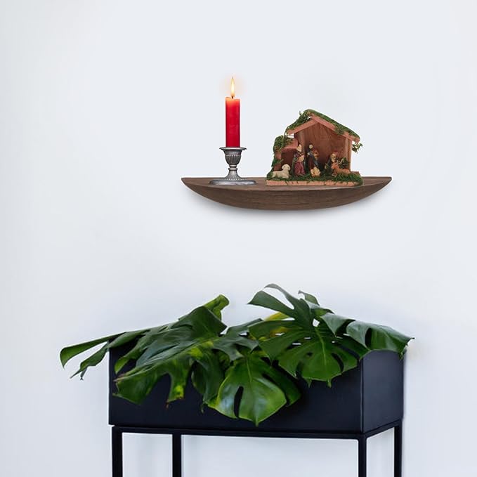 VOSAREA Half Round Floating Shelves, 21cm Wood Wall Floating Shelf Walll Mounted Shelves Photo Frame Holder for Bedroom Living Room Bathroom Kitchen Office