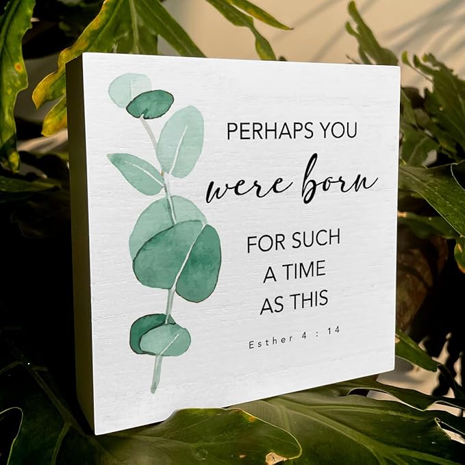 Bible Verse Rustic Office Desk Decor Inspirational Quotes Christian Wood Box Sign Positive Affirmations Scripture Farmhouse Decor Religious Wood Block Sign for Home Shelf Table Centerpiece Decoration