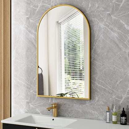 Gold Arched Bathroom Mirror for Wall-36"X24" Wall Mirror for Living Room, Bedroom, Bathroom, Dressing Room Hanging Vanity Mirror for Wall Decoration