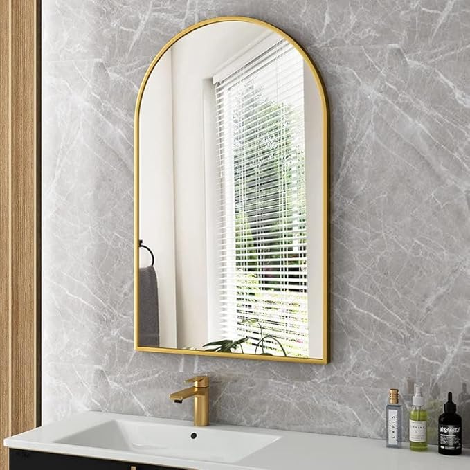Gold Arched Bathroom Mirror for Wall-36