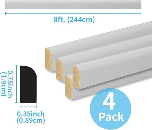 Art3d 4-Pack Wall Molding Trim, 8 ft Each, MDF Wainscoting Panels, Paintable & Warp-Resistant, Easy Adhesive Installation for Living Room, Bedroom & Office Déco- Total Length 32 ft (White 2)