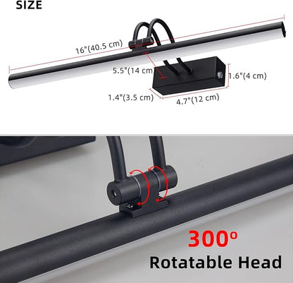 Picture Light,Picture Lights for Wall Cordless,16" Picture Lights with Timer and Dimmable,Battery Wall Lights for Display Gallery Painting Art Frame Portrait-Black 2Color