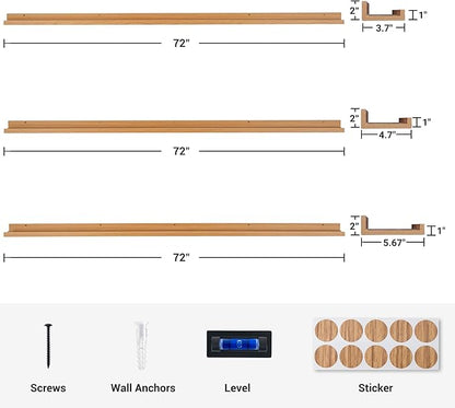 Axeman 72 Inch Floating Shelves | Oak Picture Ledge Shelf Set of 3 | Rustic Wood Wall Shelves with Lip | 72" Oak Picture Shelf for Wall with Ledge | Photo Shelves