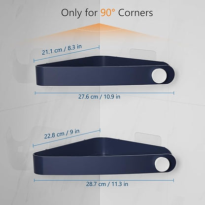 Sotfamily Plastic Shower Caddy Corner (for 90° Only), 2 Pack Adhesive Corner Shower Shelves for Bathroom Organizers and Storage, Navy