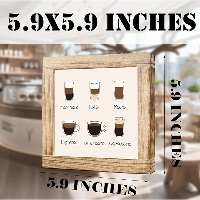 Coffee Bar Decor Sign Rustic Vintage Hanging Wall Art Decor Signs Handmade Wooden Coffees Plaque Coffee Sign for Bar Farmhouse Station Home Kitchen Office Ideal Gift for Coffees Lovers 5.9x5.9 inches
