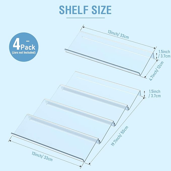 Spice Drawer Organizer 4 Tier, Acrylic Seasoning Organizer Rack, Clear Spice Rack Tray, Kitchen Seasoning Jars Drawers Insert (Jars Not Included/Expandable From 13