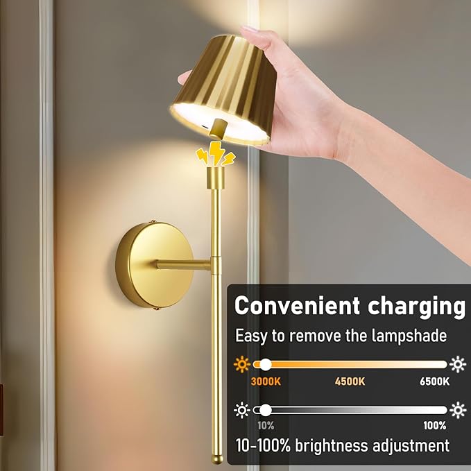 Battery Operated Wall Sconce Set of Two, Rechargeable Wireless Sconces with Dimmable Detachable Magnetic Bulbs and Remote, 3 Colors Wall Lights for Bedroom Living Room Hallway Fireplace