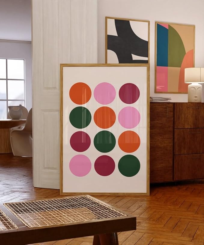Nationcog Colorful Circles Wall Art, Mid Century Modern Geometric Print in Pink Orange Green, Minimalist Retro Poster, Bold Abstract Artwork for Living Room or Dorm Decor (Unframed) (11x14)