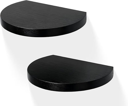 Small Wood Floating Shelves (2-Pack, 6-inch Diameter) - Round Sturdy Invisible Wall Mount Display for Small Plants,Toys,Bathroom,Living Room Storage & Modern Rustic Décor (Black)