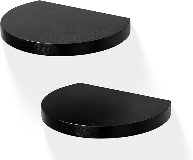 Small Wood Floating Shelves (2-Pack, 6-inch Diameter) - Round Sturdy Invisible Wall Mount Display for Small Plants,Toys,Bathroom,Living Room Storage & Modern Rustic Décor (Black)