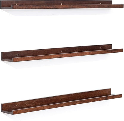 MBYD Floating Shelves 3 Same Dimensions, 48 Inch Deep Walnut Solid Wooden Shelves for Wall, Wall Mount Picture Ledge Shelf, Hanging Photo Display Shelf for Bedroom, Kitchen, Office, Living Room