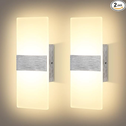 Lightess Dimmable Wall Sconce Set of 2, Modern LED Wall Lamp 12W for Hallway Bedroom Living Room, Warm White, HS