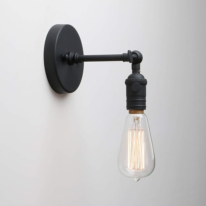 PERMO Vintage Industrial Pole Wall Mount Mini Single Sconce Metal Wall Sconces Fixture (Matte Black)