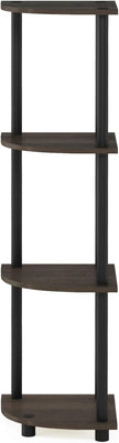Furinno TURN-N-TUBE Corner Shelf, 4-Tier Corner Bookshelf, Display Storage Shelves with Open Shelves, for Organization and Storage, Living Room, Home Office, Garage, Dark Brown Grain