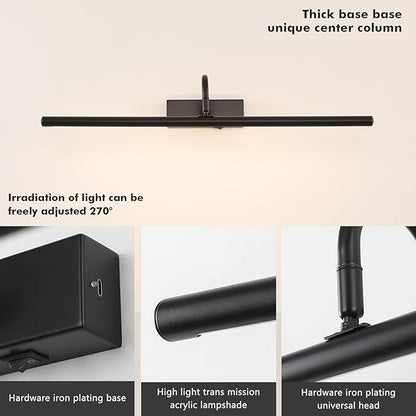 Black Picture Light, 24inch Wireless Picture Lights for Wall Rechargeable, 10000mAh Battery Wall Light with Remote, 3 Color Art Lighting for Paintings with Timer and Dimmable for Display, Gallery