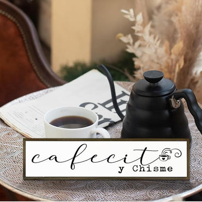Funny Coffee Wood Sign, Coffees Bar Decoration, Rustic Coffee Station Decor, Home Kitchen Decors for Shelf, Friend Gift for Coffees Lover, Cafecito y Chisme Sign, 17.8x4x1.2 inches