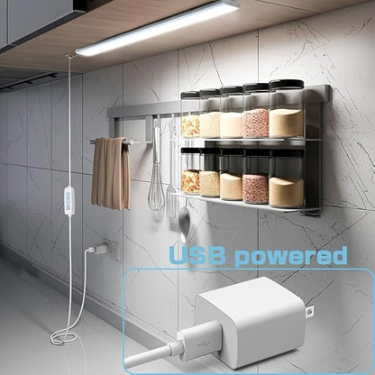 15.8in Under Cabinet Lights, 84 LED/12W Super Bright, Dimmable with Memory Function, 3‑Color Temperature, Ultra‑Slim Magnetic Under Counter Lighting for Kitchen, Cabinet & Shelf (2)