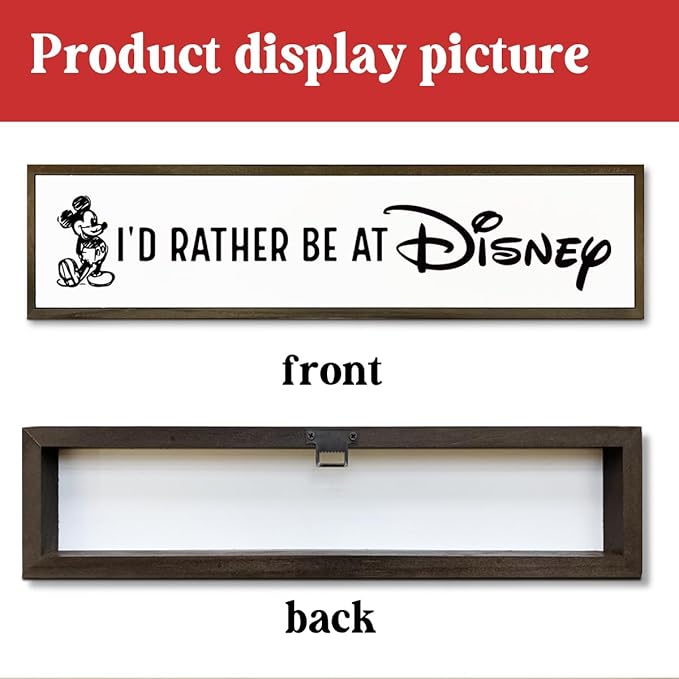 WKYAER Funny Wood Sign, Wooden Tabletop Decor Signs, Modern Farmhouse Wall Hanging Decor, Office Decoration for Women, Home Bedroom Decors, Disney Lover Gift, I'd Rather Be At Disney Sign