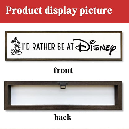 WKYAER Funny Wood Sign, Wooden Tabletop Decor Signs, Modern Farmhouse Wall Hanging Decor, Office Decoration for Women, Home Bedroom Decors, Disney Lover Gift, I'd Rather Be At Disney Sign