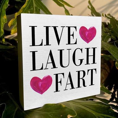 Live Laugh Fart Artwork Wood Box Sign Rustic Farmhouse Style Live Laugh Fart Wood Block Plaque 5 X 5 Inches Home Desk Sign Decor for Presents