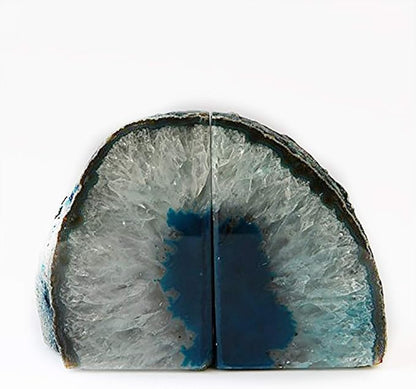 JIC Gem Crystal Bookends for Shelves Teal Agate Bookends Geode Book Ends to Hold Books Heavy Duty Bookends with Rubber Bumpers for Decoration(1 Pair, 6 to 8 Lbs)
