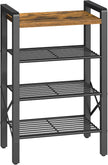 4-Tier Narrow Shoe Rack, Tall Shoe Rack for 4-8 Pairs, Slim Shoe Storage Organizer with Wooden Top, Space Saving, Metal Frame, for Entryway, Rustic Brown and Black SS64BR