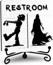 Halloween Bathroom Decor, Zombie Wooden Sign for Home Restroom Desk Shelf, Spooky Table Centerpieces for Washroom Accessories - A12