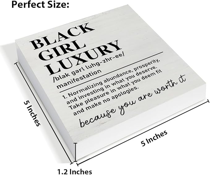 TSUYAWU Black Girl Luxury Definition Wooden Sign Motivational Decor for Home Office Bedroom, 5 x 5 Inches