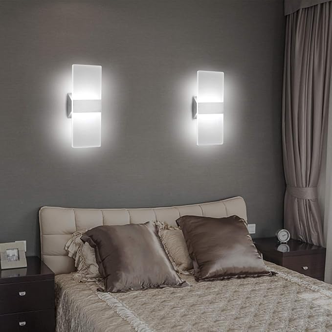 ChangM Modern Wall Sconce 12W, Set of 2 LED Wall Lamp Cool White Acrylic Material Hardwired Wall Mounted Wall Lights
